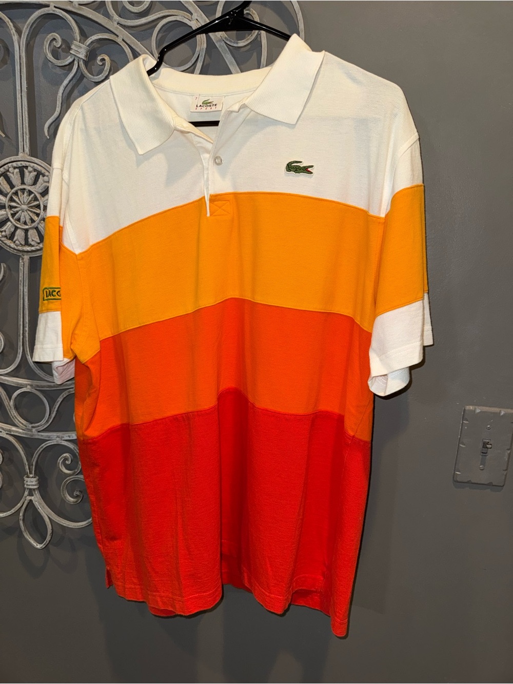 Lacoste Men's Colorblock Polo Shirt - White/Yellow/Orange/Red Sz 7 XXL